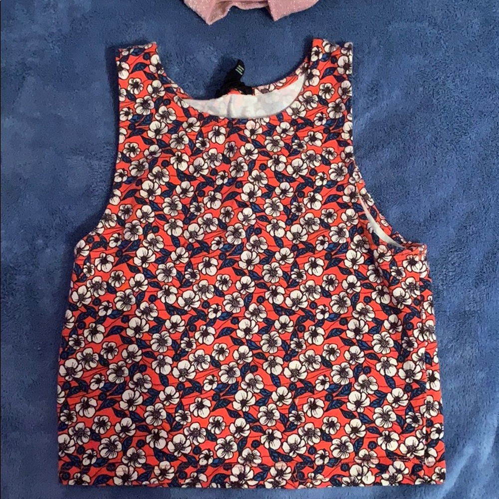 Orange and Blue Floral Cropped Tank-top